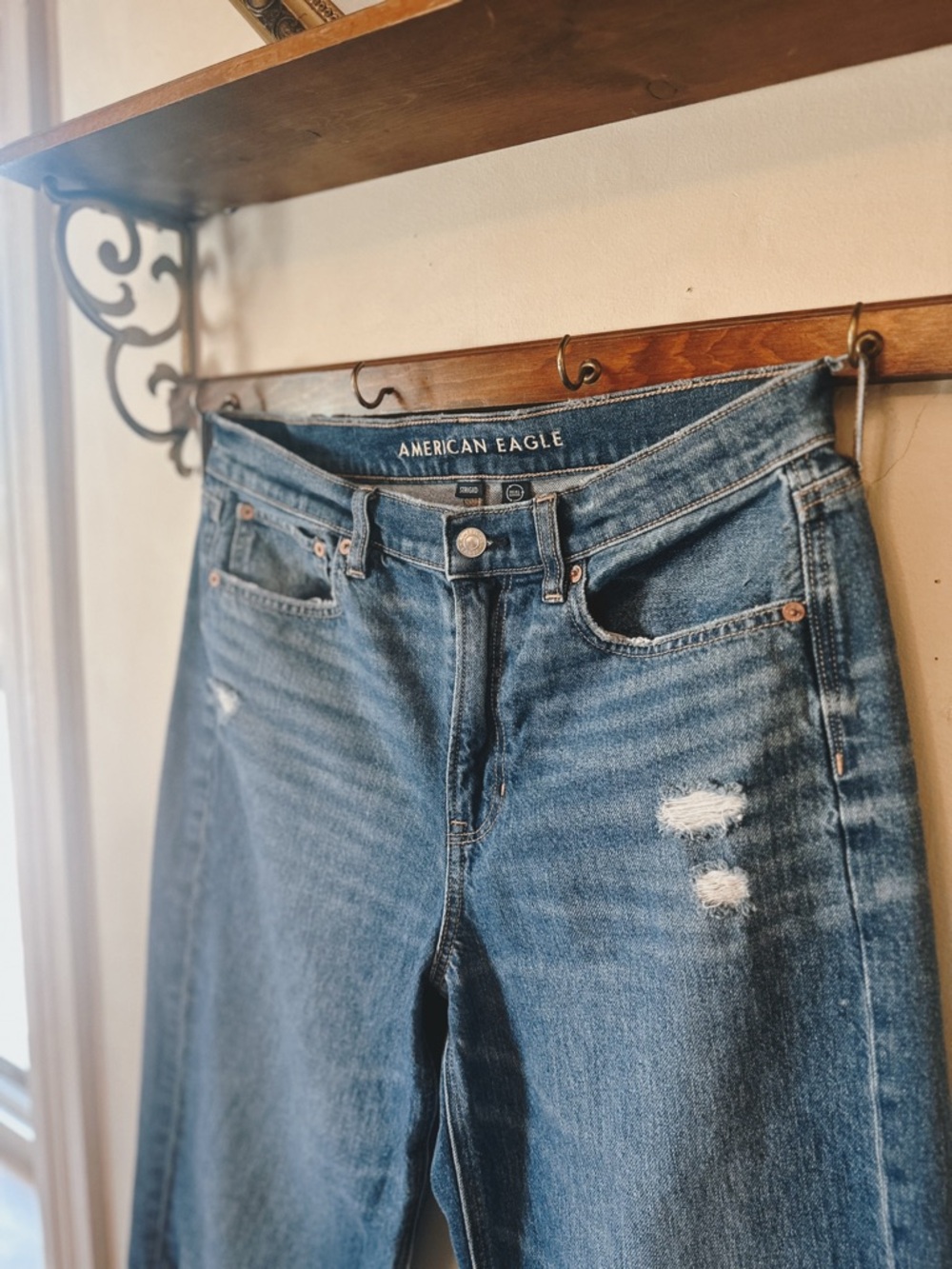 American Eagle Outfitters High-Rise Distressed Blue Jeans